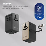 Momax 1-World2+ 100W 4接口 雙 AC 連USB-C 充電線旅行插座 UA25