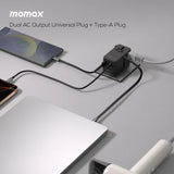 Momax 1-World2+ 100W 4接口 雙 AC 連USB-C 充電線旅行插座 UA25