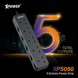 XPower XPS050 全球最窄身58mm 3米線長5輸出獨立開關5頭拖板