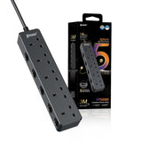 XPower XPS050 全球最窄身58mm 3米線長5輸出獨立開關5頭拖板